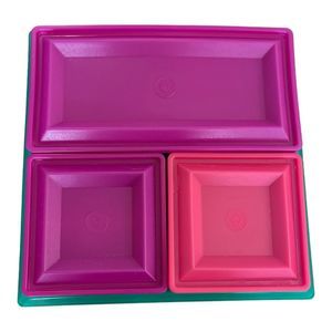 Tupperware Aqua/Raspberry Get Togethers Buffet Tray w/ Rectangle, Square Servers